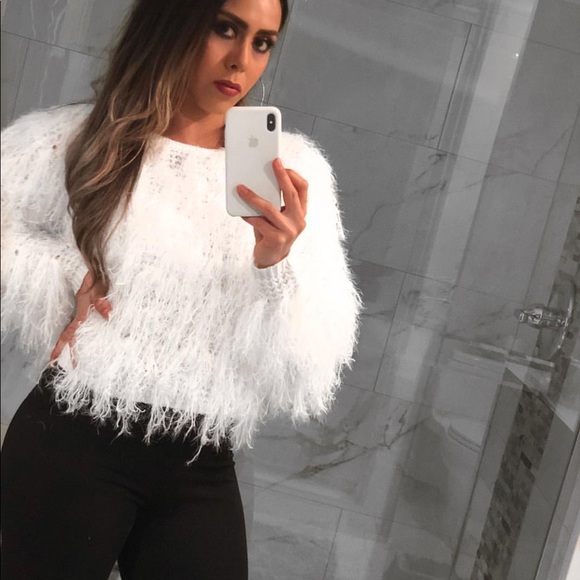 Fashionnova Shaggy White Sweater 
